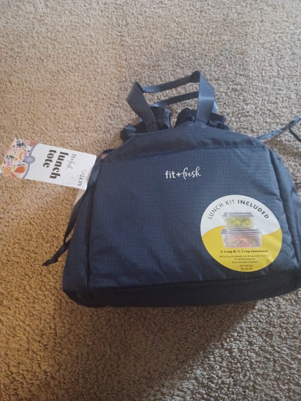 Fit + Fresh Navy Insulated Lunch Tote with Included Lunch Kit